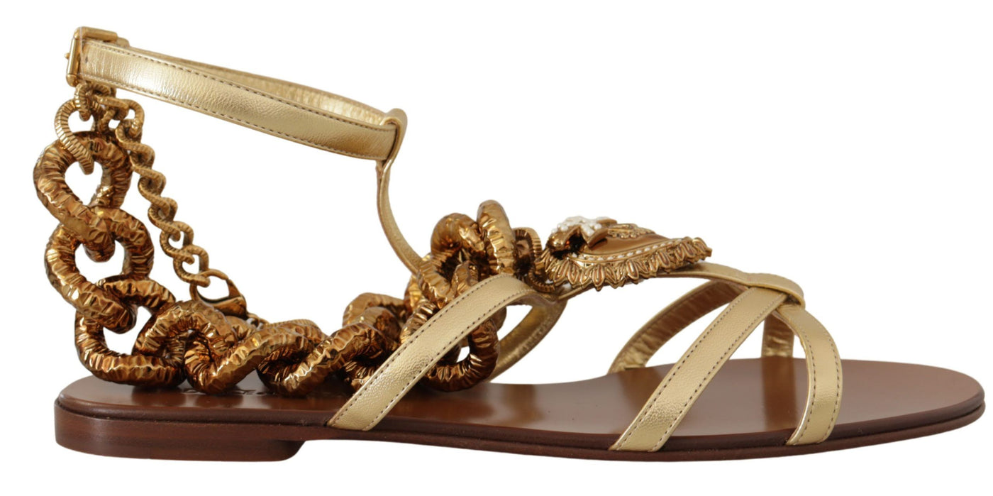 Gold Leather Devotion Flats Sandals