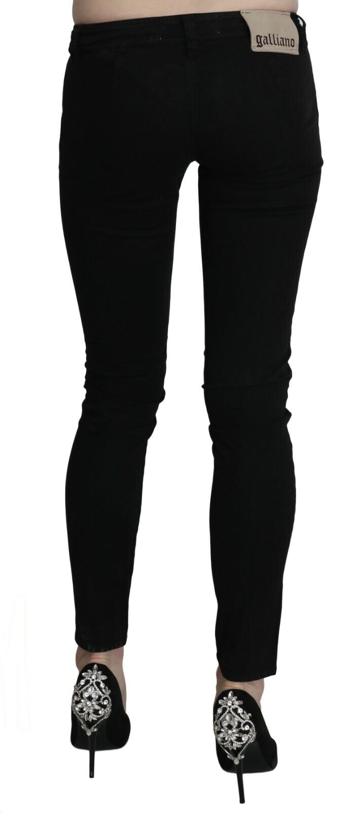 Black Low Waist Zipper Cropped Skinny Denim Pants