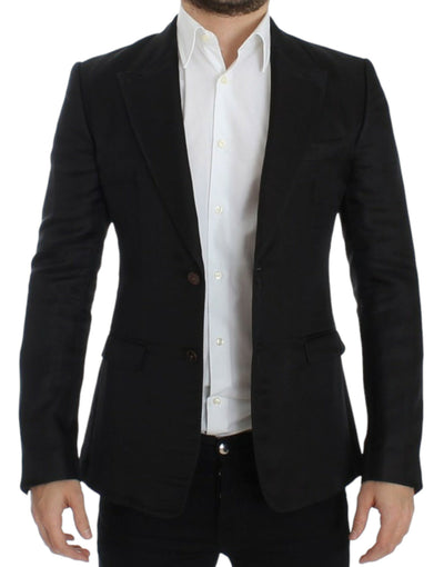 Black silk slim fit blazer