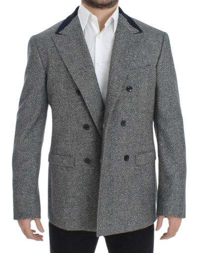 Gray wool double breasted blazer