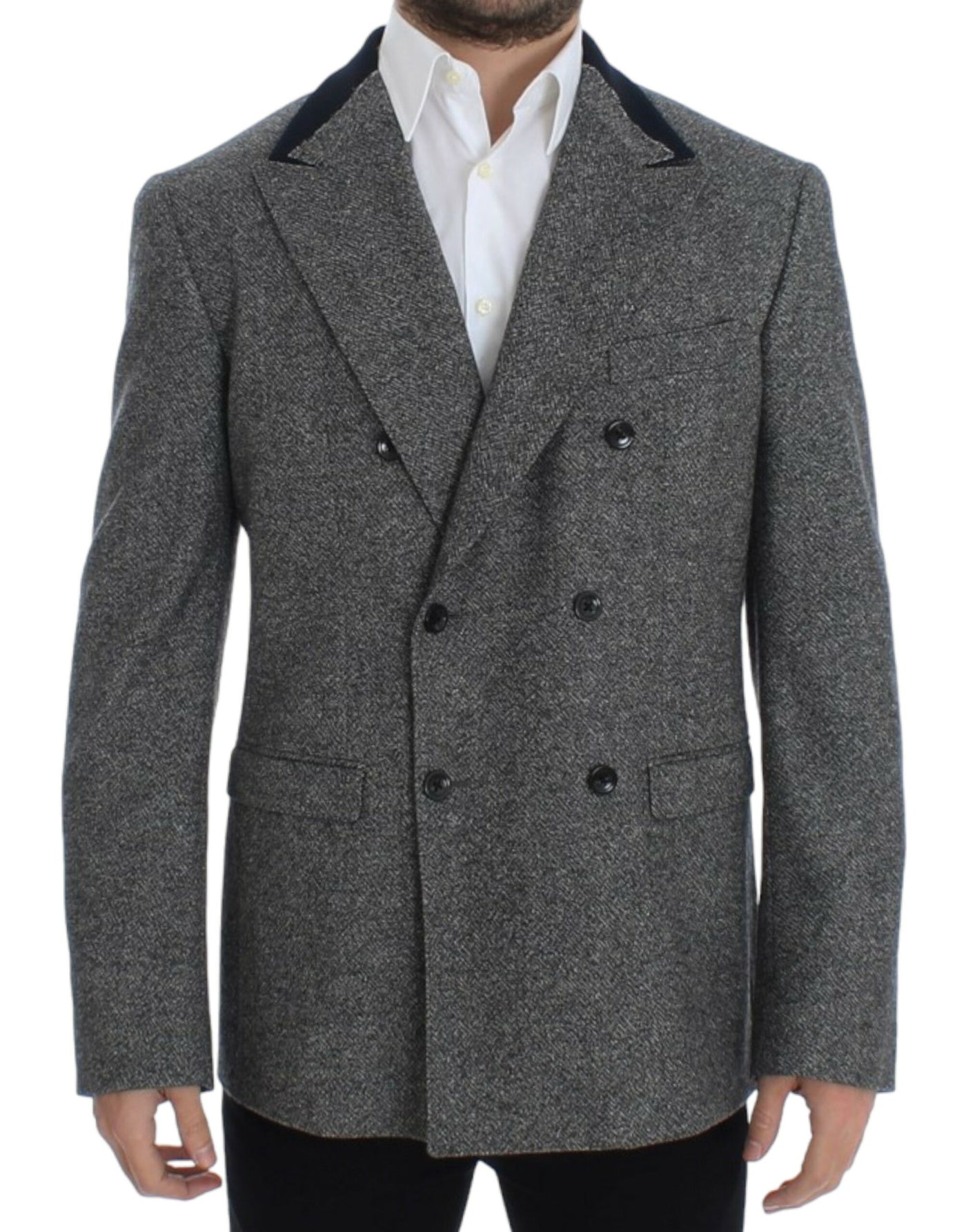 Gray wool double breasted blazer