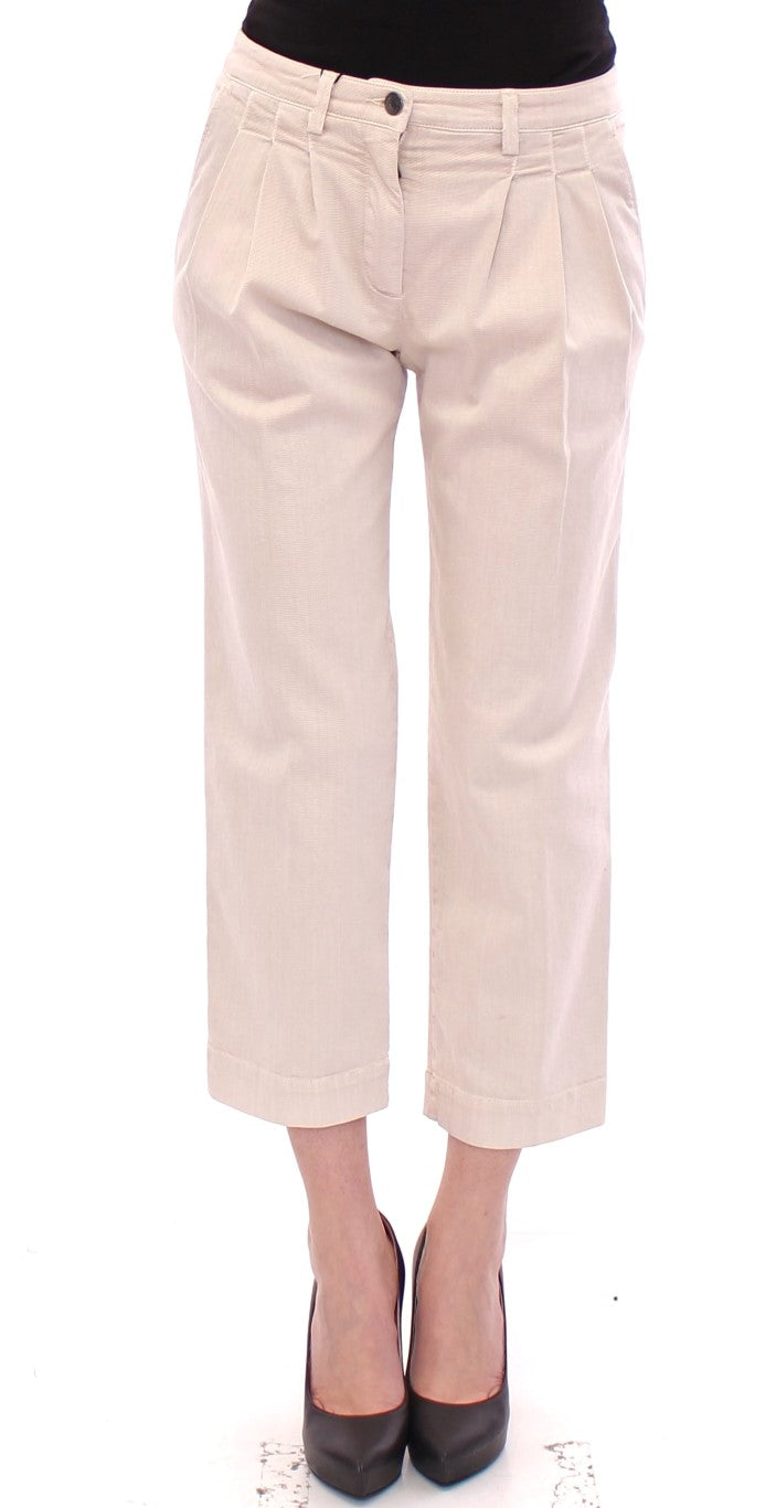 Beige Cotton Cropped Jeans Pants