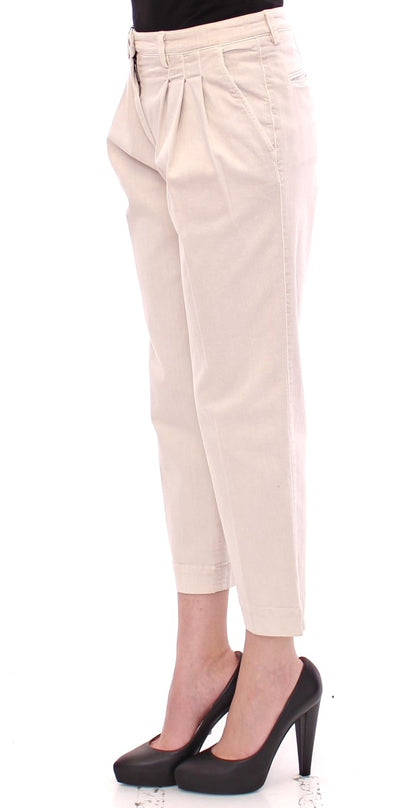 Beige Cotton Cropped Jeans Pants