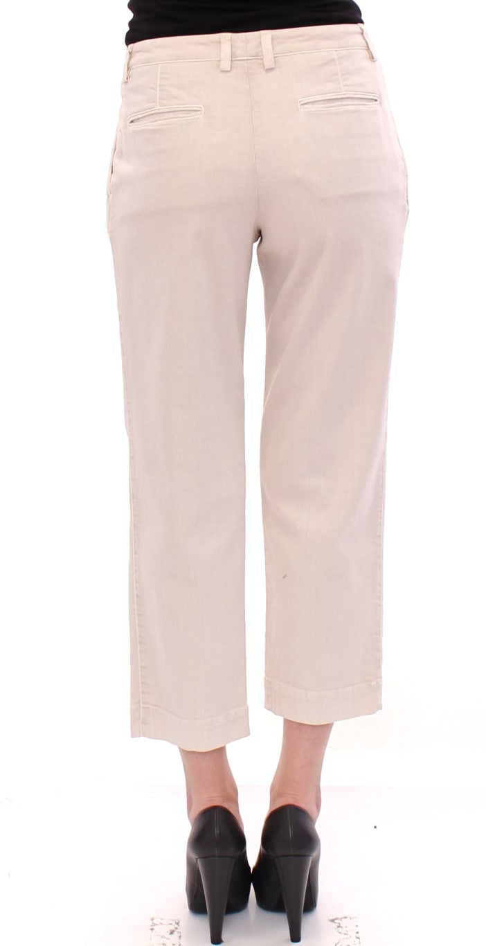 Beige Cotton Cropped Jeans Pants