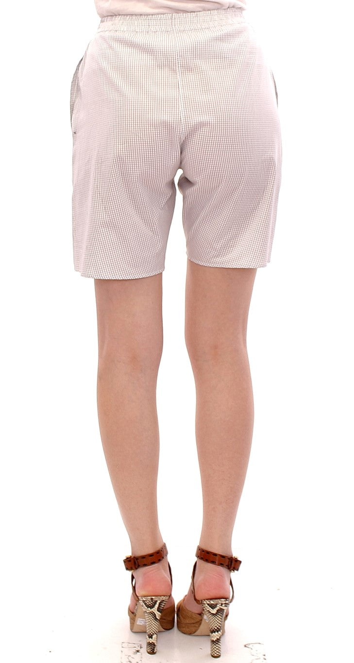 White Checkered Stretch Cotton Shorts