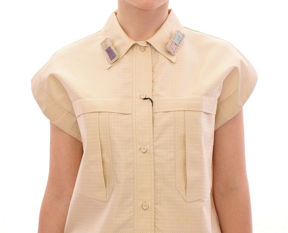 Beige Sleeveless Blouse Top