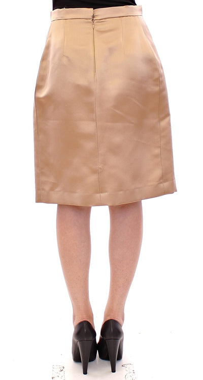 Brown Silk Solid Mini Pleated Skirt