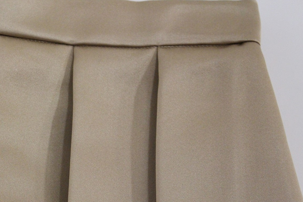 Brown Silk Solid Mini Pleated Skirt