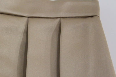 Brown Silk Solid Mini Pleated Skirt