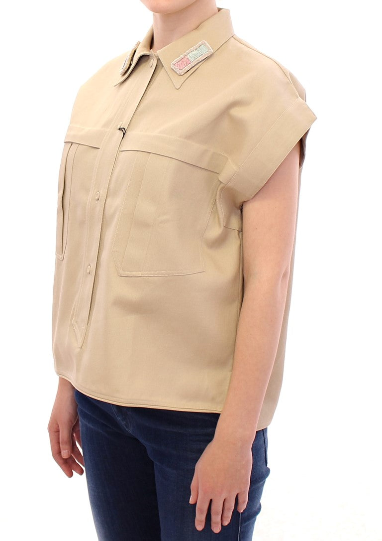 Beige Sleeveless Blouse Top