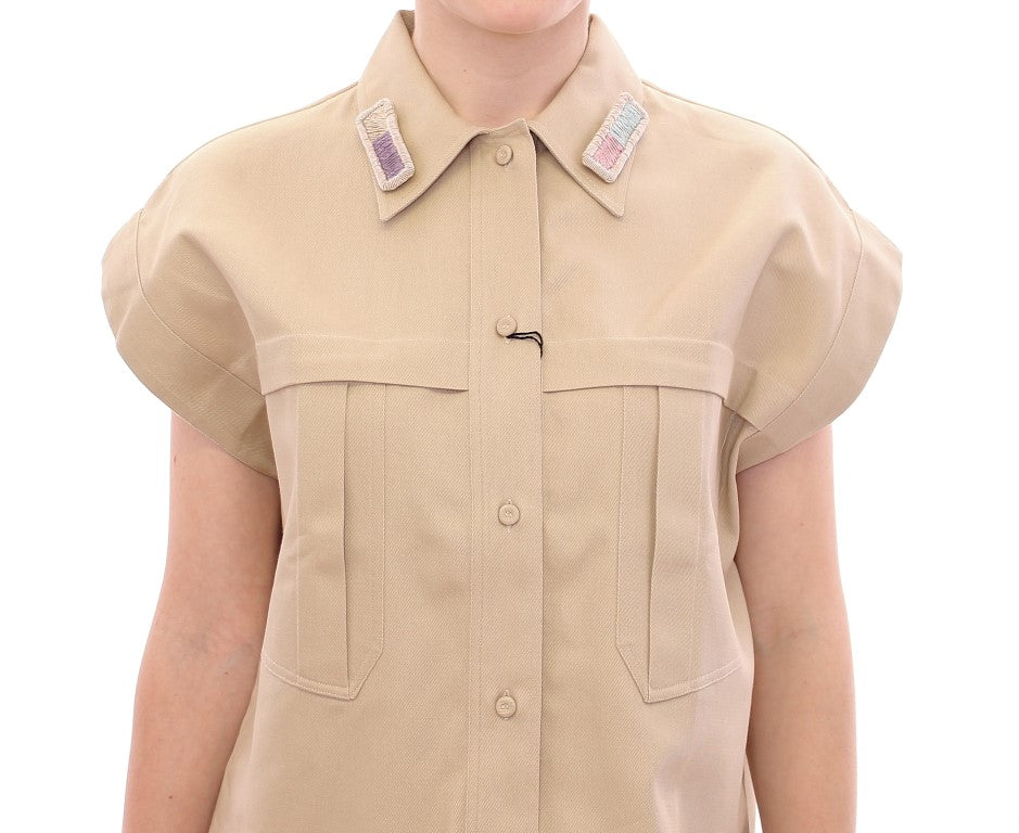 Beige Sleeveless Blouse Top