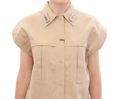 Beige Sleeveless Blouse Top