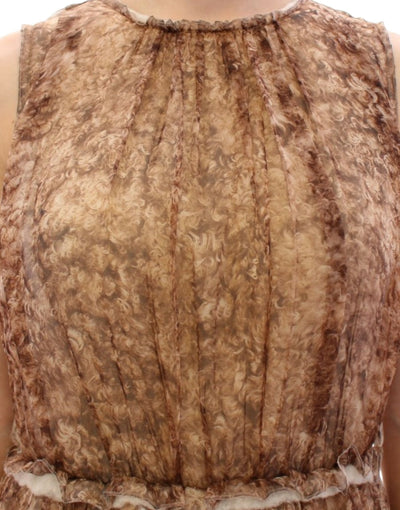 Brown sleeveless silk dress