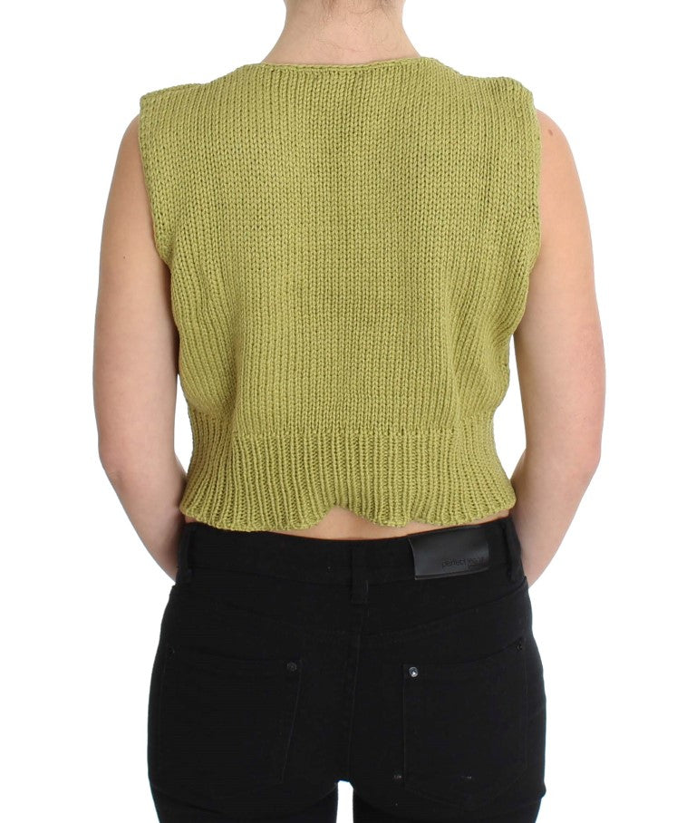 Green Cotton Blend Knitted Sleeveless Sweater