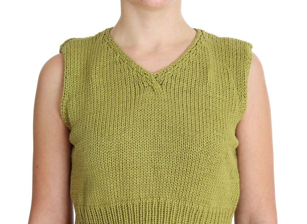 Green Cotton Blend Knitted Sleeveless Sweater