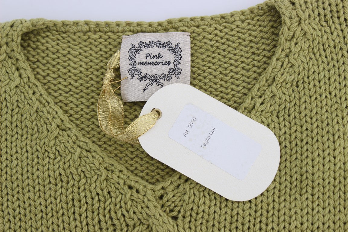 Green Cotton Blend Knitted Sleeveless Sweater