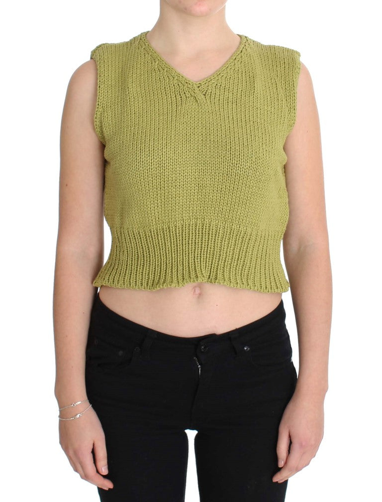 Green Cotton Blend Knitted Sleeveless Sweater