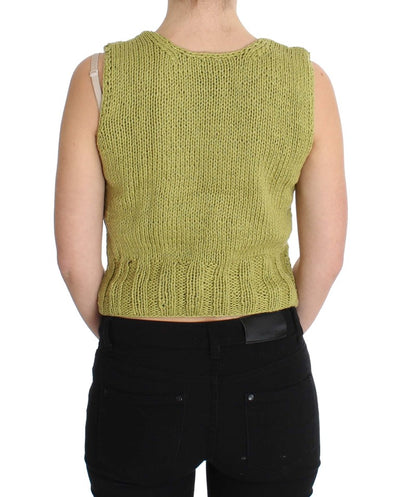 Green Cotton Blend Knitted Sleeveless Sweater