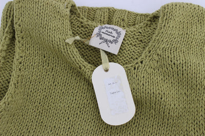 Green Cotton Blend Knitted Sleeveless Sweater