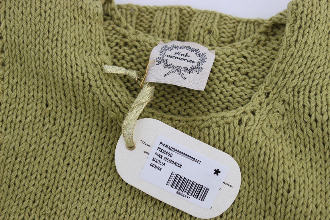 Green Cotton Blend Knitted Sleeveless Sweater