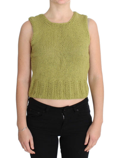 Green Cotton Blend Knitted Sleeveless Sweater