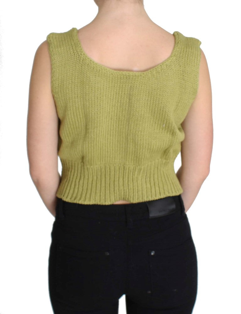 Green Cotton Blend Knitted Sleeveless Sweater