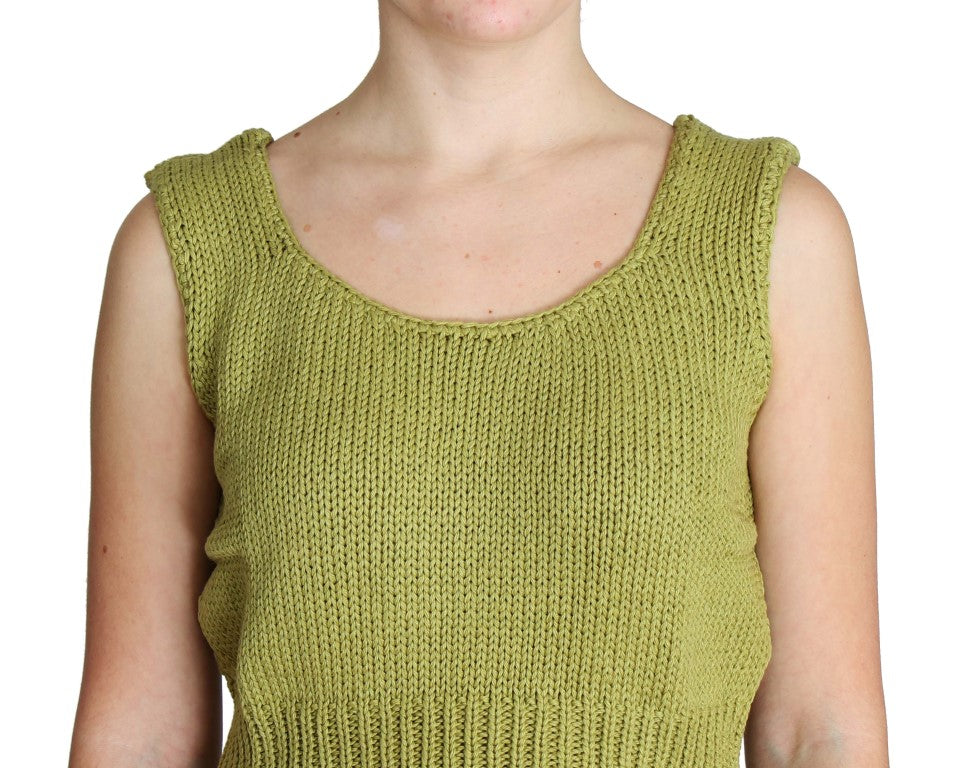 Green Cotton Blend Knitted Sleeveless Sweater