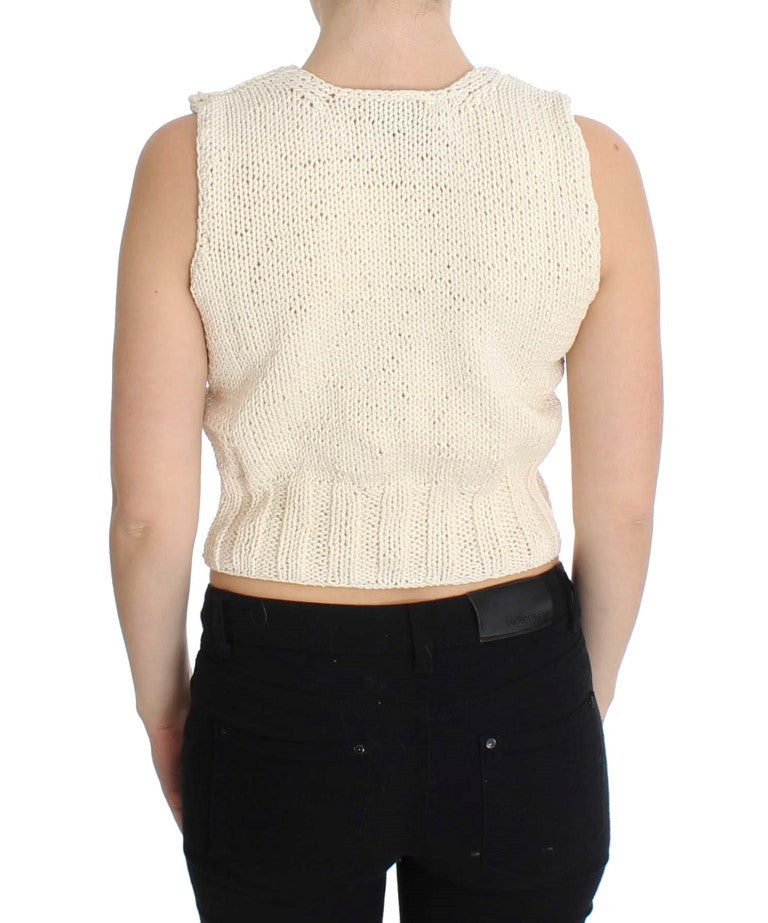 Beige Cotton Blend Knitted Sleeveless Sweater