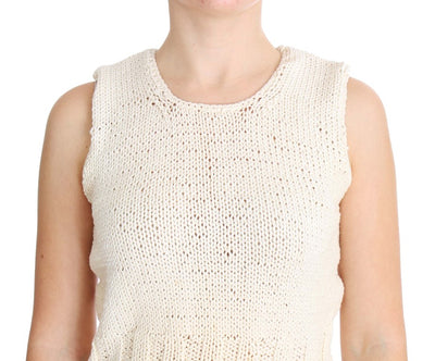 Beige Cotton Blend Knitted Sleeveless Sweater