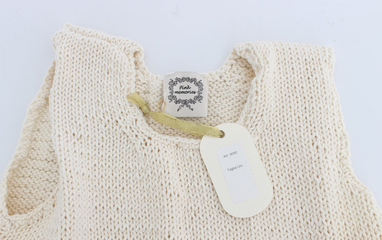 Beige Cotton Blend Knitted Sleeveless Sweater