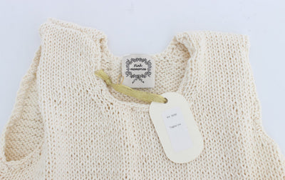 Beige Cotton Blend Knitted Sleeveless Sweater