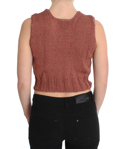 Red Cotton Blend Knitted Sleeveless Sweater