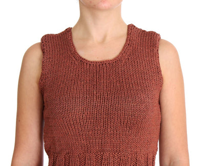 Red Cotton Blend Knitted Sleeveless Sweater