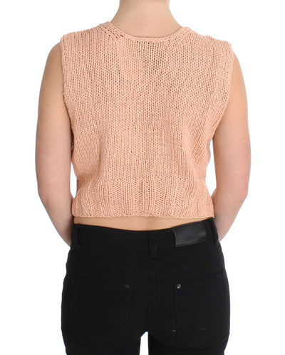 Pink Cotton Blend Knitted Sleeveless Sweater