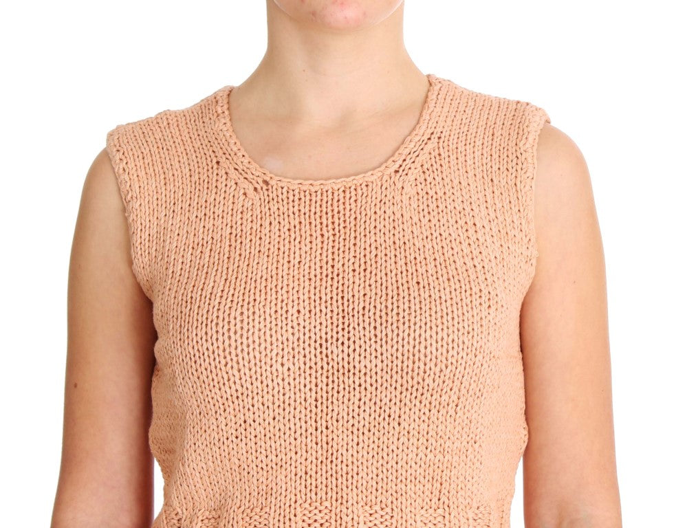 Pink Cotton Blend Knitted Sleeveless Sweater