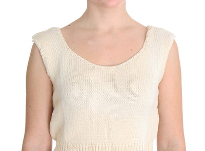 Beige Cotton Blend Knitted Sleeveless Sweater