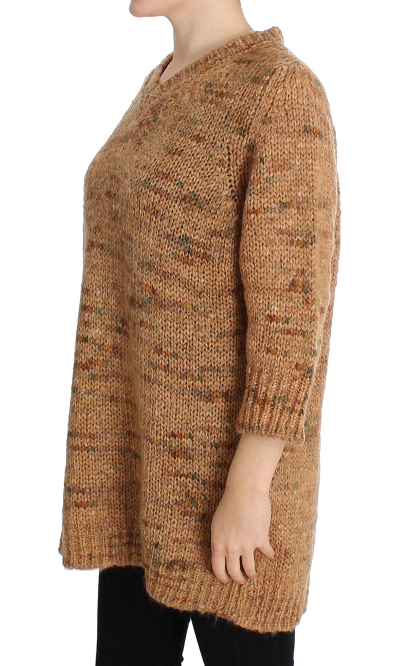 Brown Wool Blend Knitted Oversize Sweater