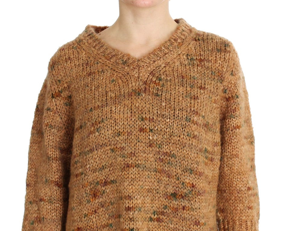 Brown Wool Blend Knitted Oversize Sweater