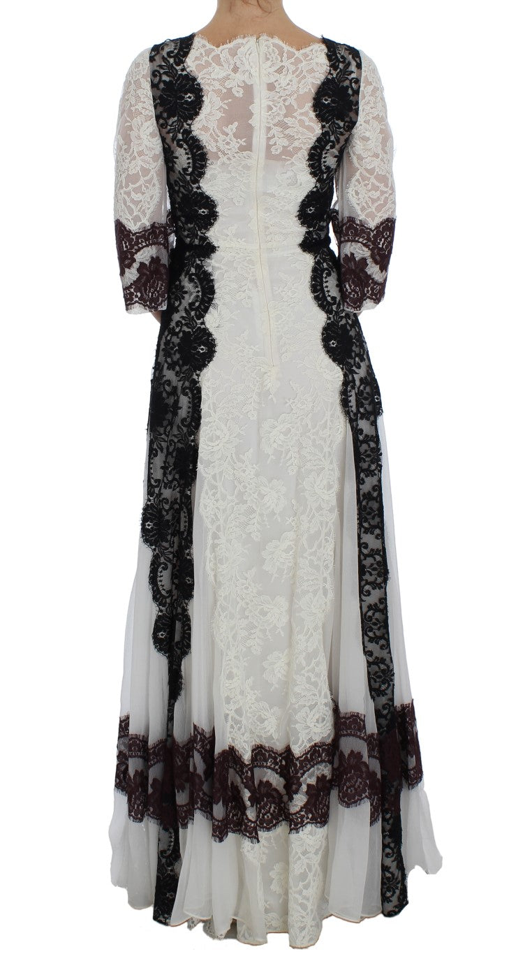 White Floral Lace Full Length Gown Dress