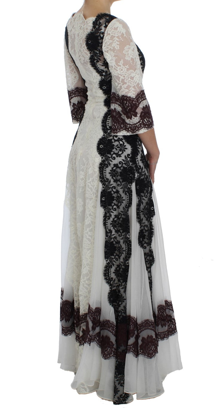 White Floral Lace Full Length Gown Dress