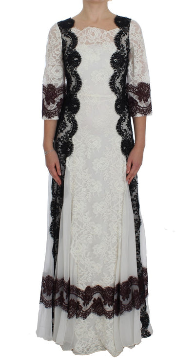 White Floral Lace Full Length Gown Dress