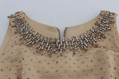 Beige Crystal Embellished Gown Shift Dress