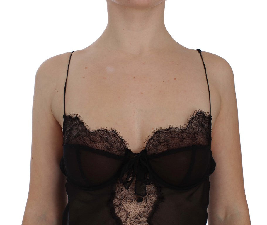 Black Silk Lace Babydoll Lingerie Top