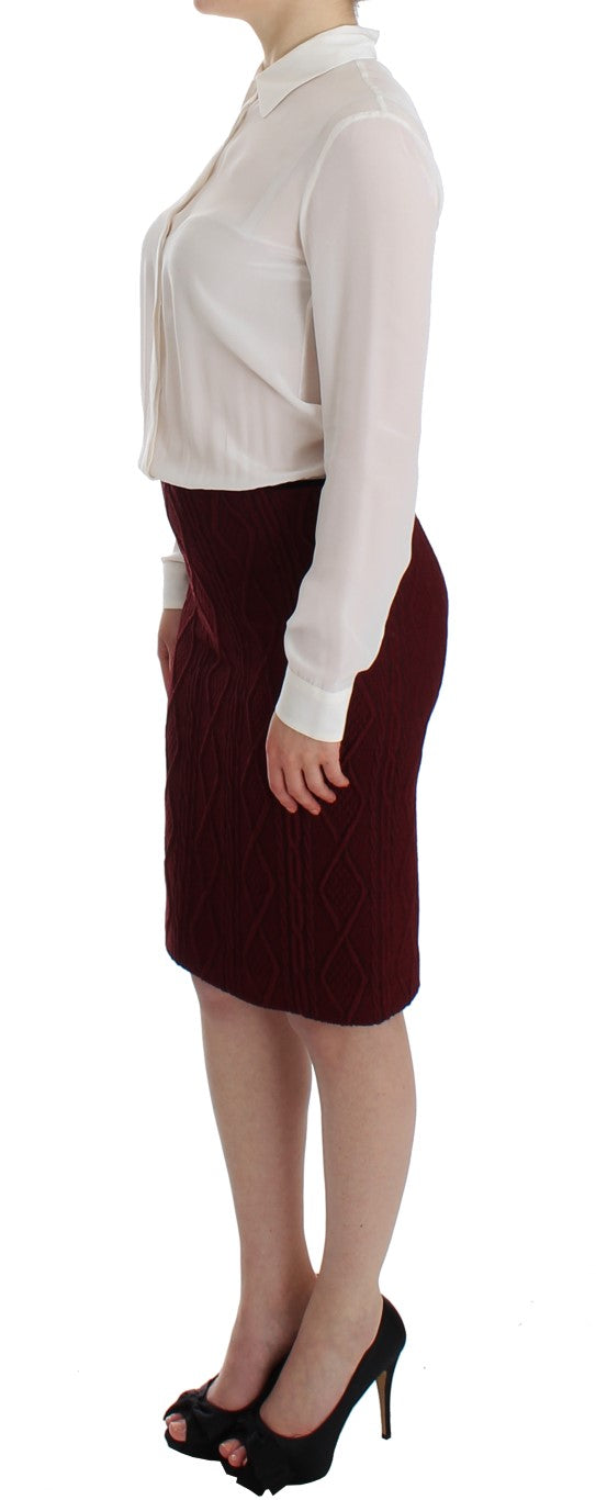 White Red Shirt Long Sleeve Wool Dress