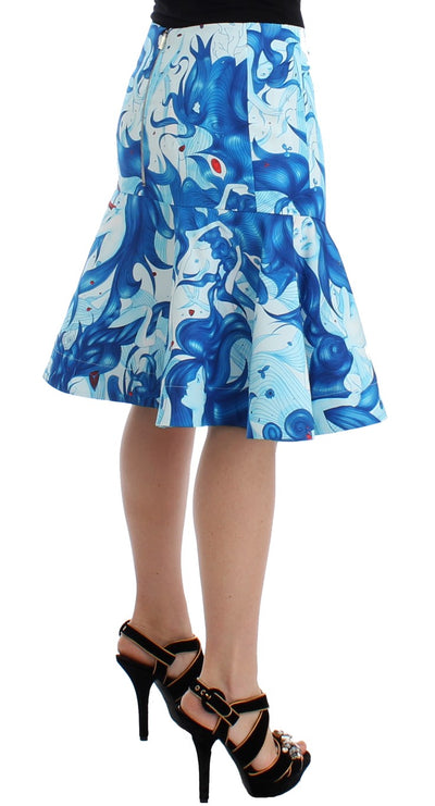 Blue Peplum Fresco-Print Straight Pencil Skirt