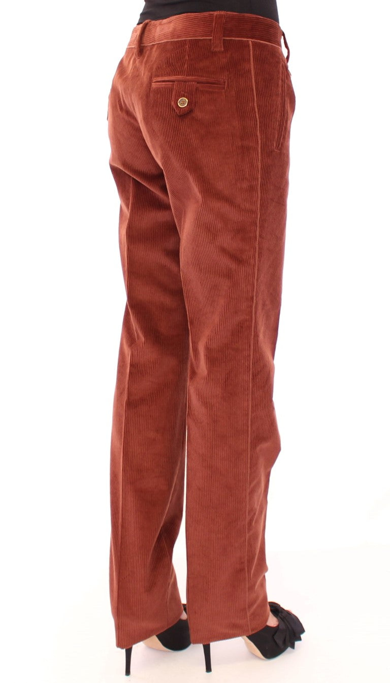 Brown Corduroys Straight Logo Casual Pants