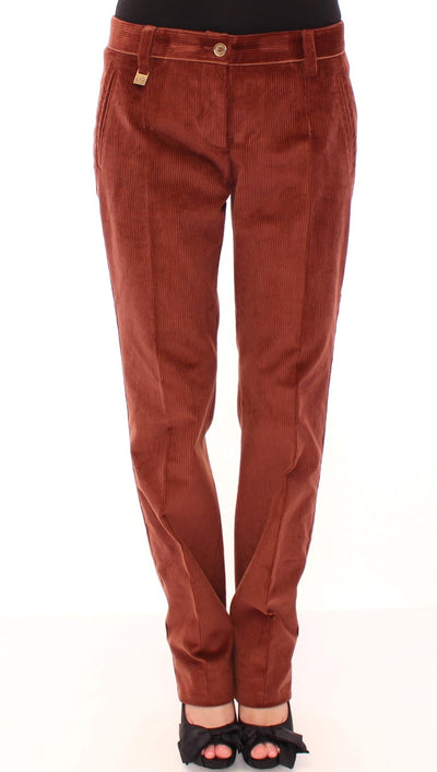 Brown Corduroys Straight Logo Casual Pants