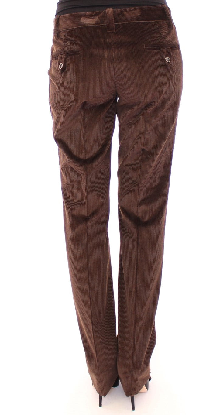 Brown Corduroys Straight Logo Casual Pants