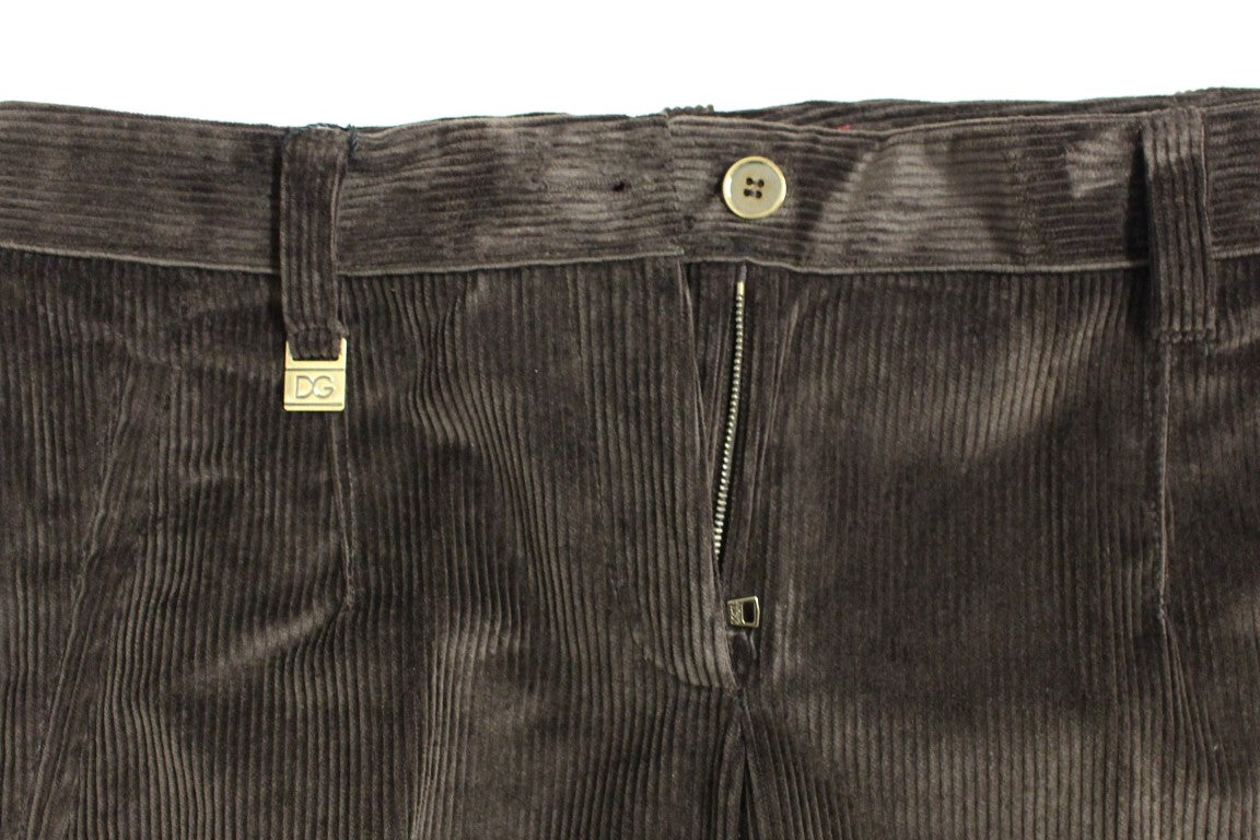 Brown Corduroys Straight Logo Casual Pants