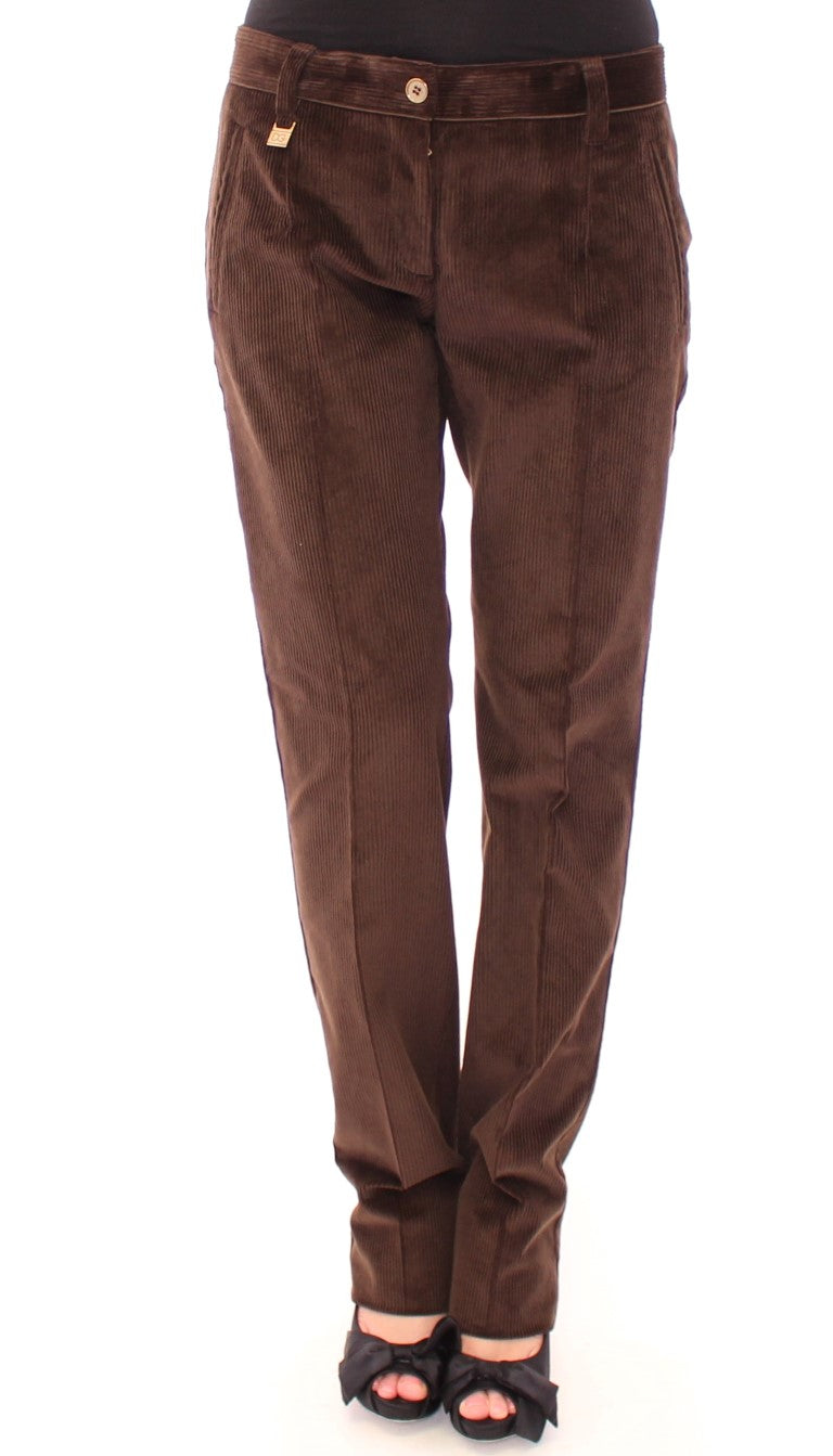 Brown Corduroys Straight Logo Casual Pants